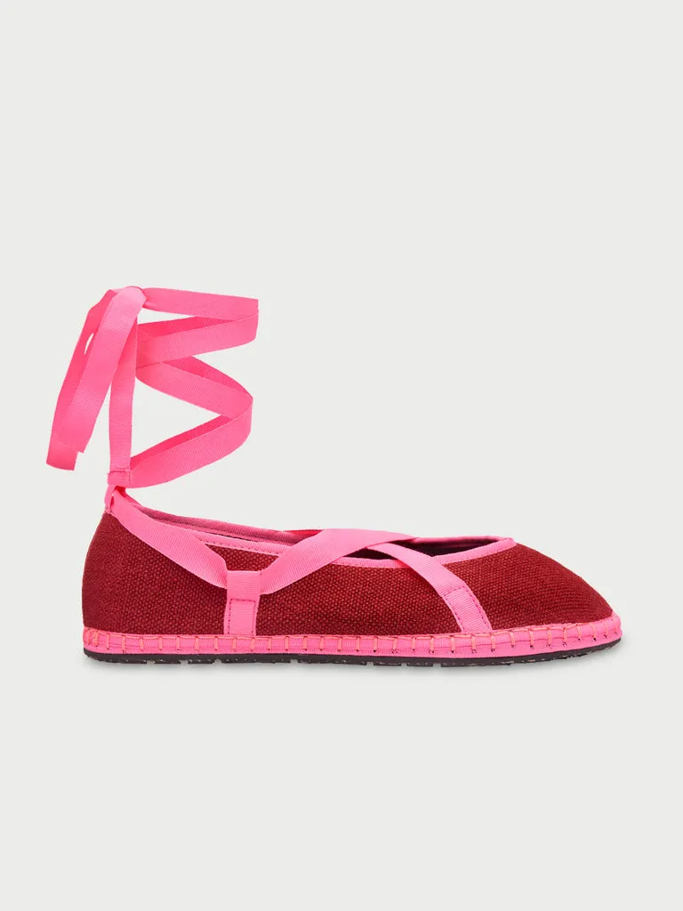Flagelus Ribbon Linen Cherry pantofi rosu in