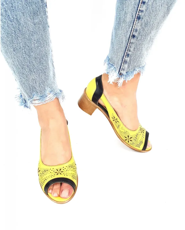 Catinca Shoes T1 GN sandale dama piele galben negru