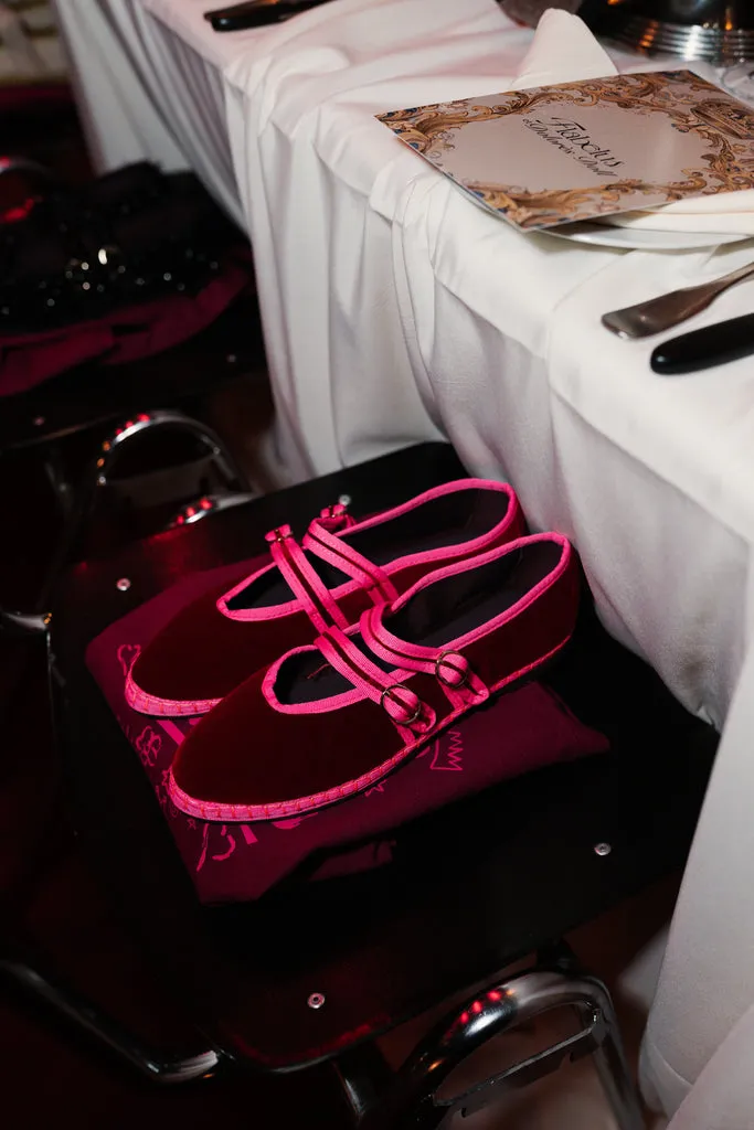 Flagelus Claire Burgundy pantofi Mary Jane velur bordo