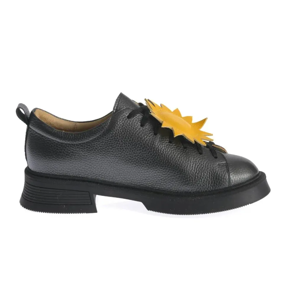 Ana Urbana Boston pantofi piele negru-galben cu siret