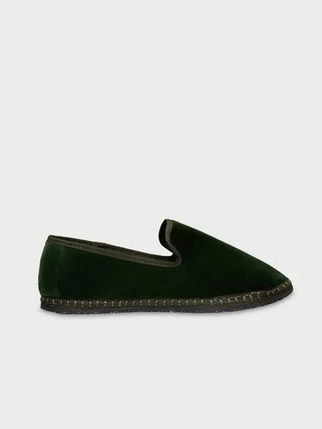 Flagelus Oy papuci verde inchis catifea bumbac