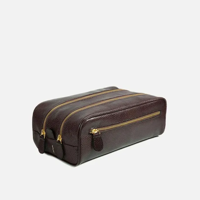 Cecilia Bringheli Laguna necessaire piele maro închis 2 fermoare