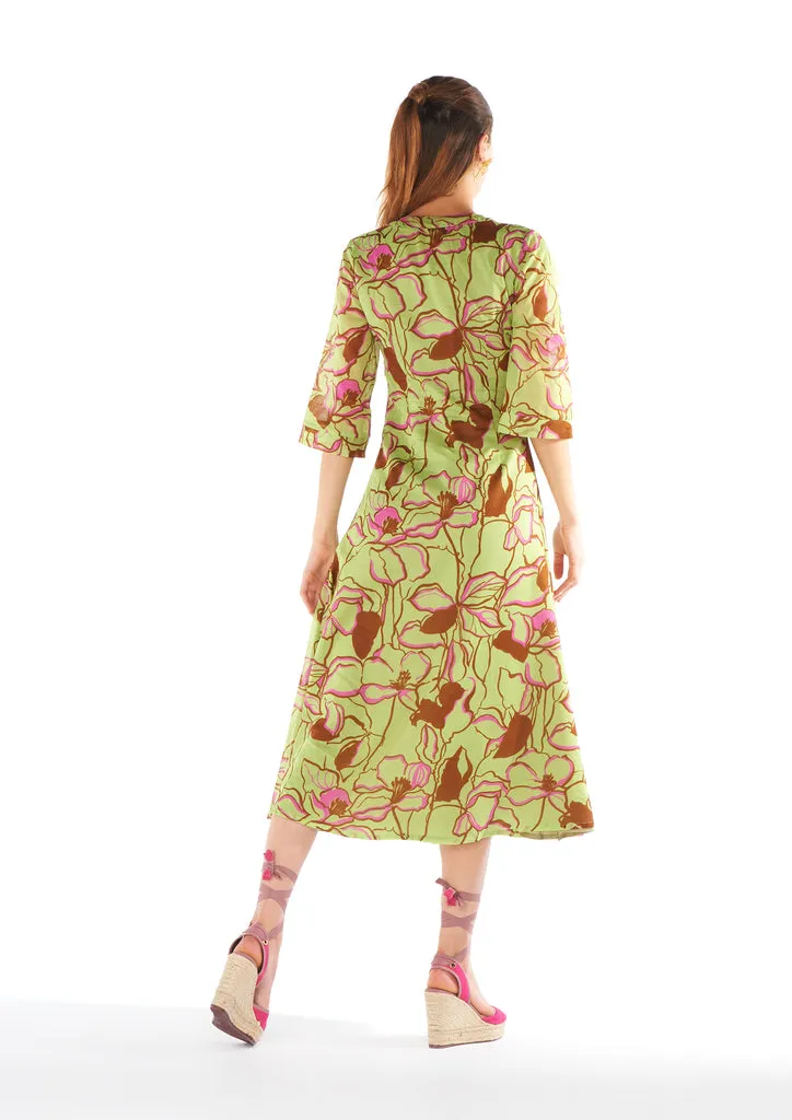 Flagelus Yao Green Kaftan rochie verde poliester