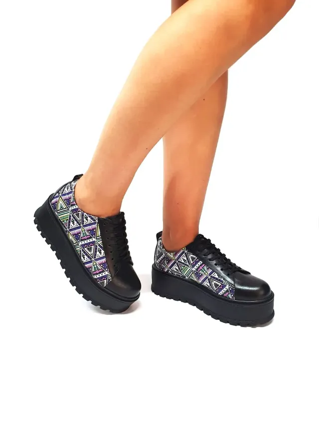 Catinca Shoes X3 NT pantofi damă negru triunghiuri piele