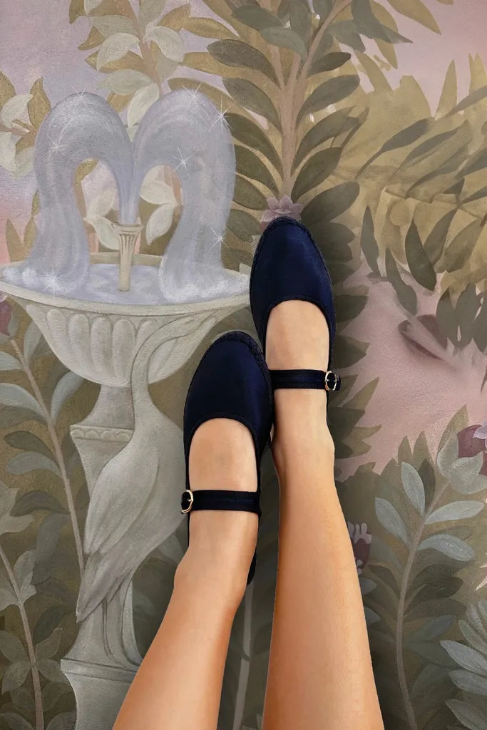 Flagelus Owens pantofi mary jane bleumarin matase