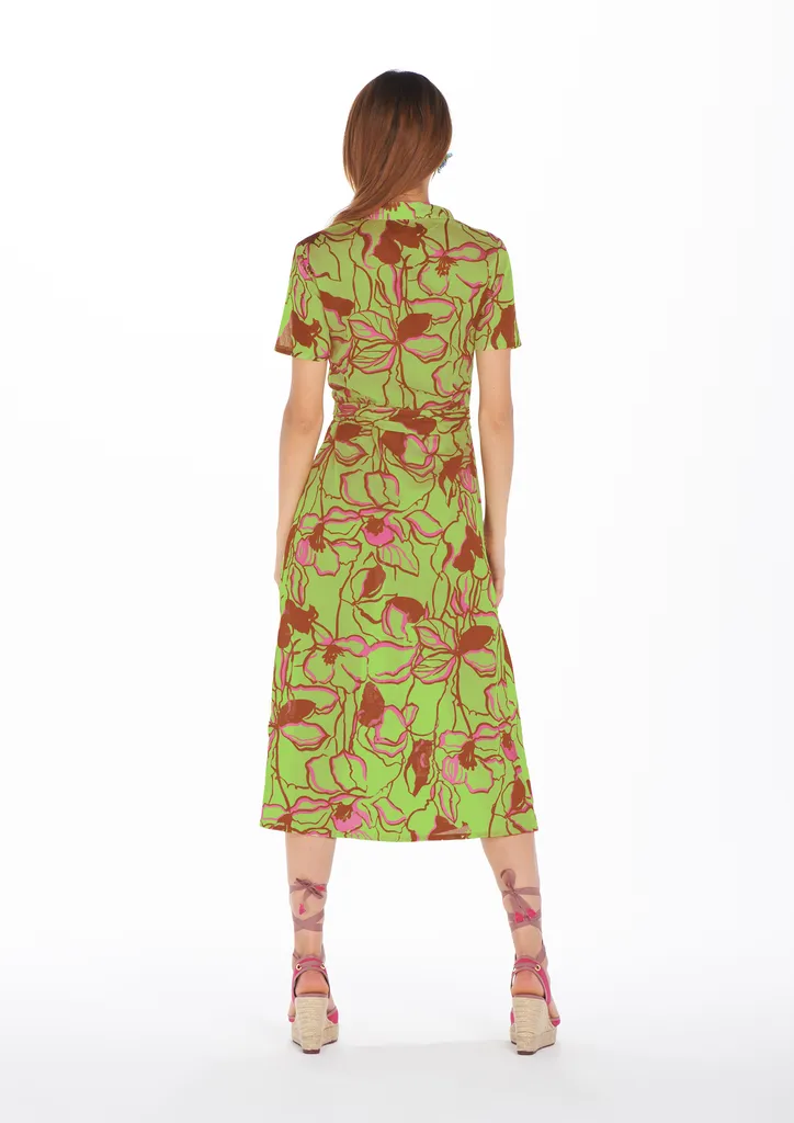 Flagelus Mei Green Dress rochie midi verde