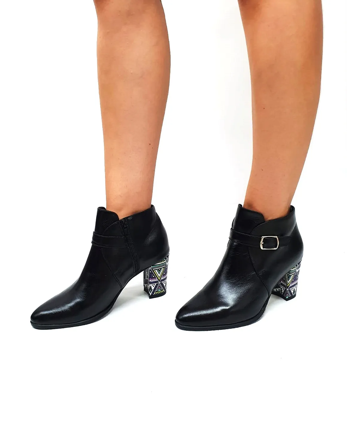 Catinca Shoes GX35 NT botine piele negru triunghiuri