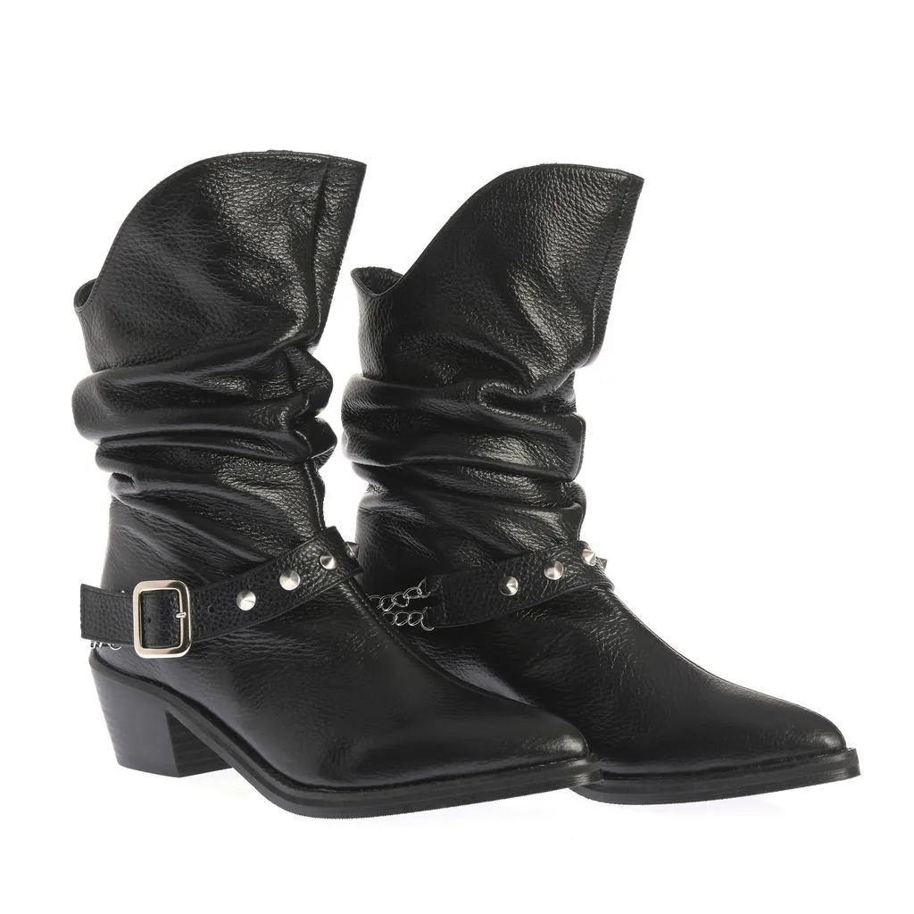 Ana Urbana Shoes Janis ciocate negre piele toc gros