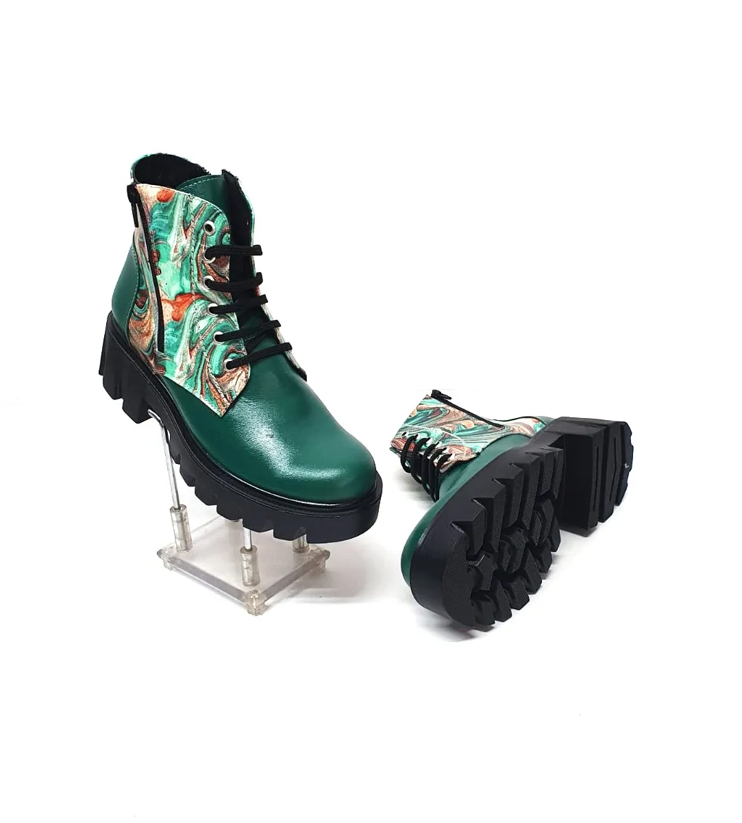 Catinca Shoes BC35 VPV bocanci dama piele naturala verde pictura