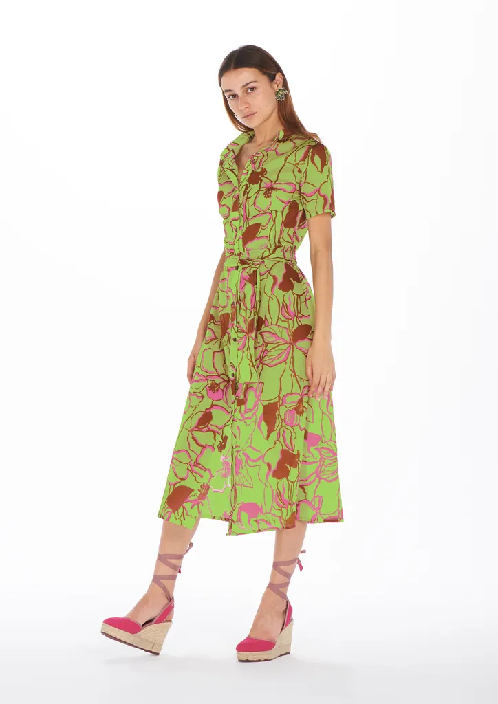 Flagelus Mei Green Dress rochie midi verde