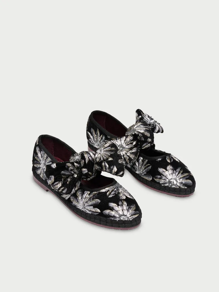 Flagelus Lyra Petal Silver papuci catifea negri