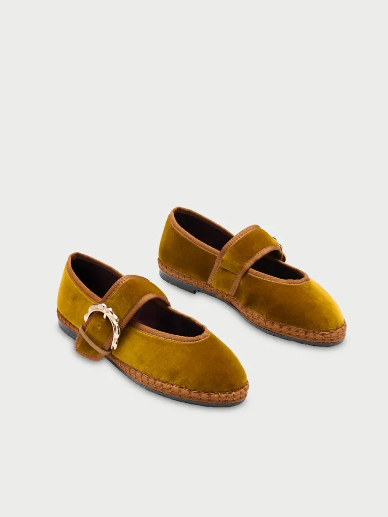 Flagelus Sophie Mustard pantofi Mary Jane mustar catifea