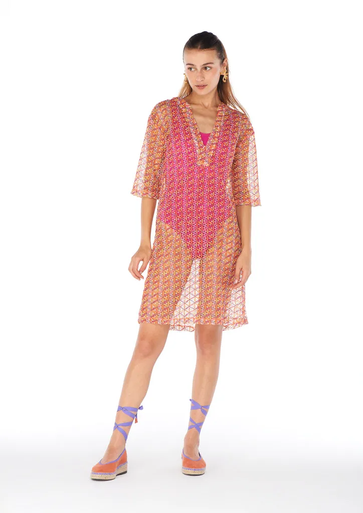 Flagelus Shan Yu caftan scurt multicolor muselina