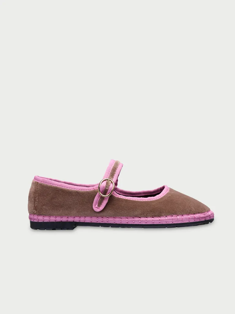 Flagelus Odiseo pantofi Mary Jane bej catifea