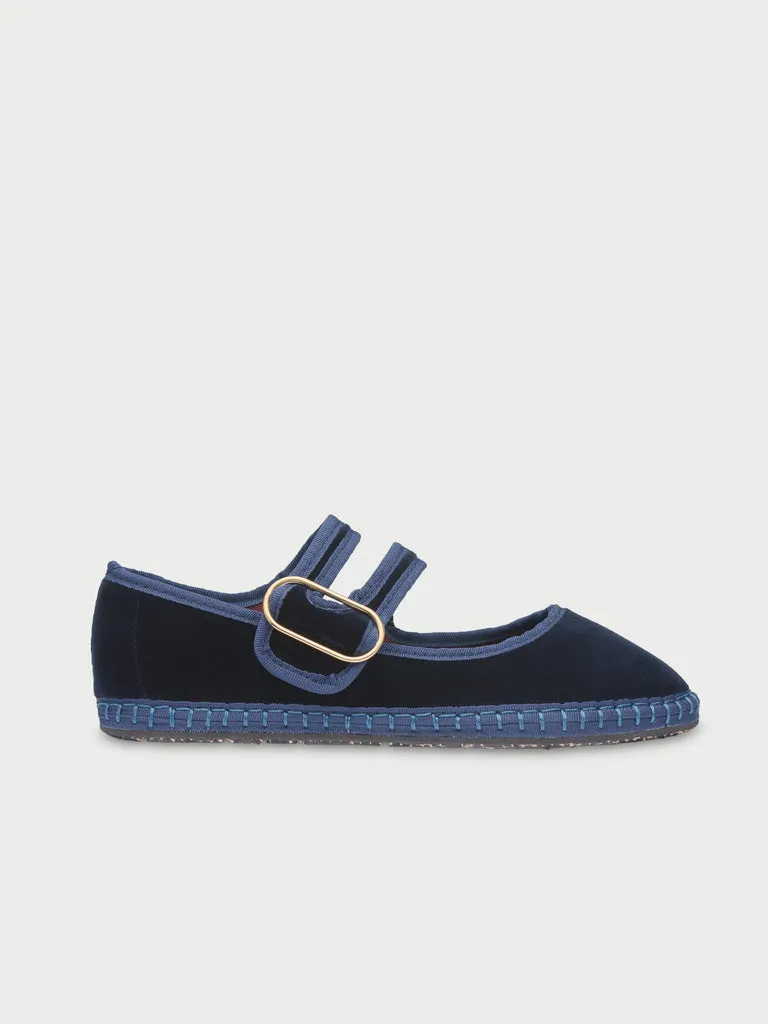 Flagelus Matilda Navy pantofi Mary Jane catifea