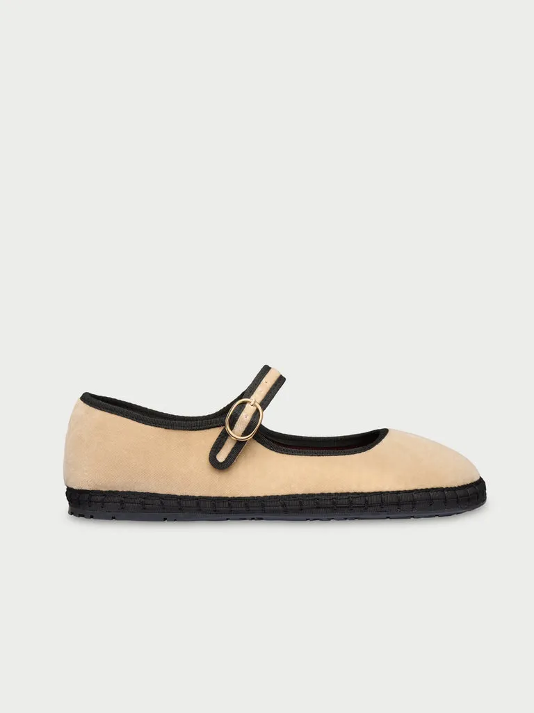 Flagelus Cinderella Theodora pantofi Mary Jane bej catifea