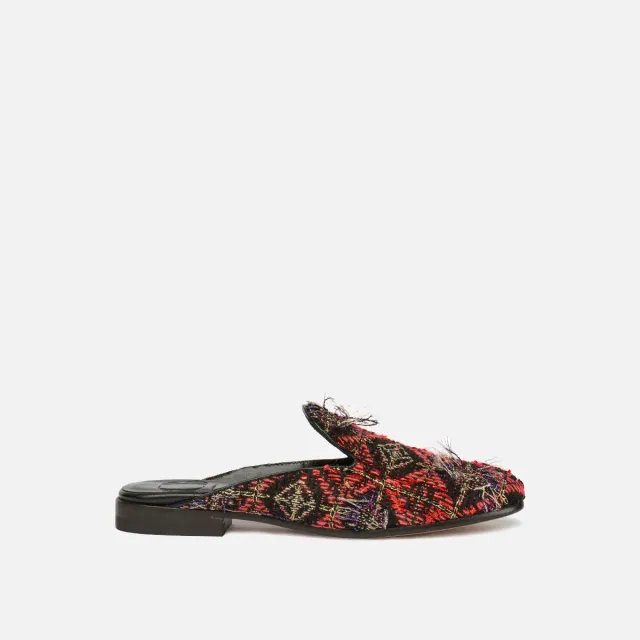 Cecilia Bringheli Ravello saboti multicolor textil cu franjuri