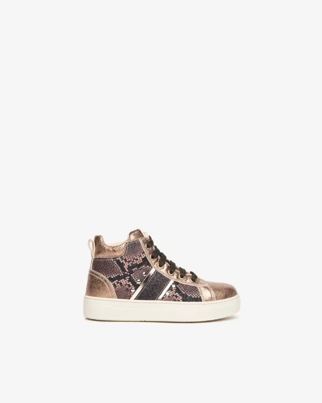 NeroGiardini sneakers fete piele animal print cu fermoar