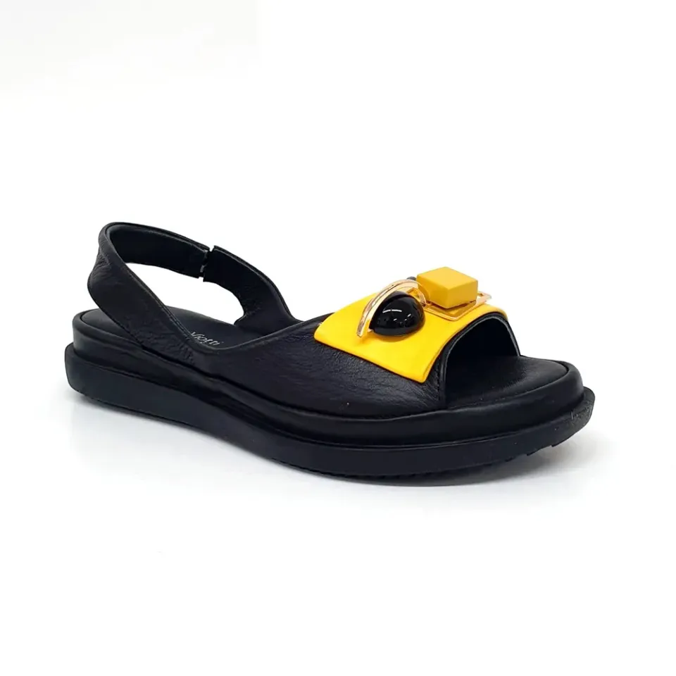 Catinca Shoes D30-217NG sandale dama piele negru-galben