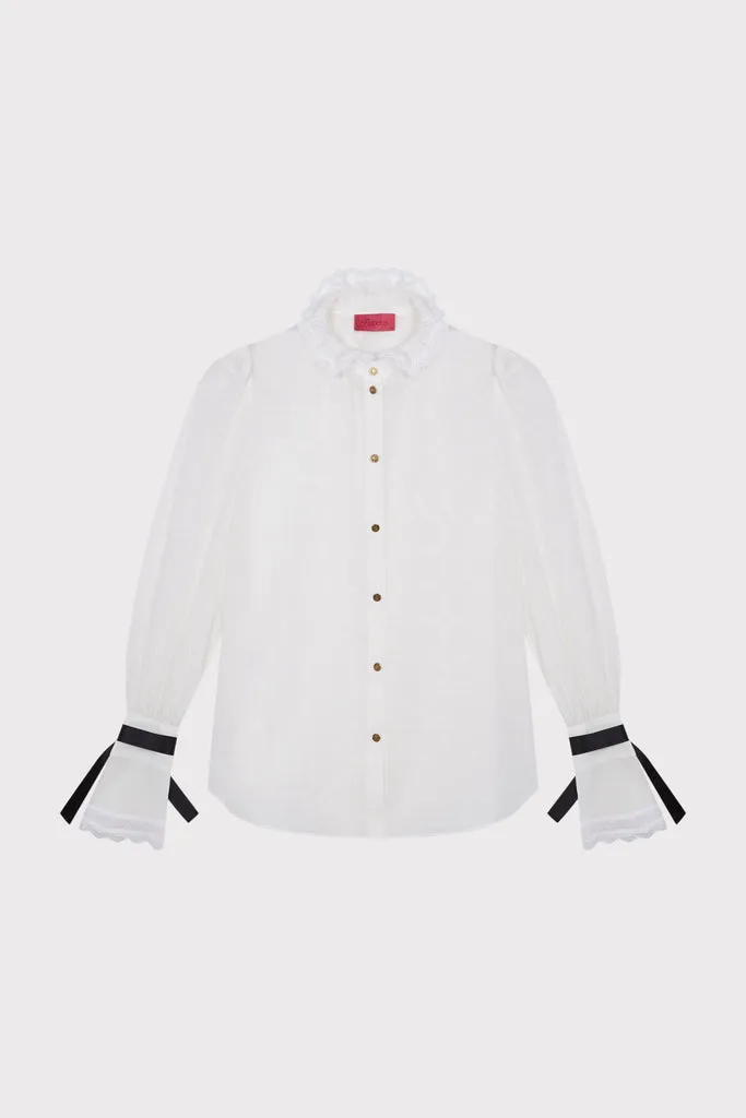 Flagelus Glinda Bubble bluza bumbac alba cu broderie