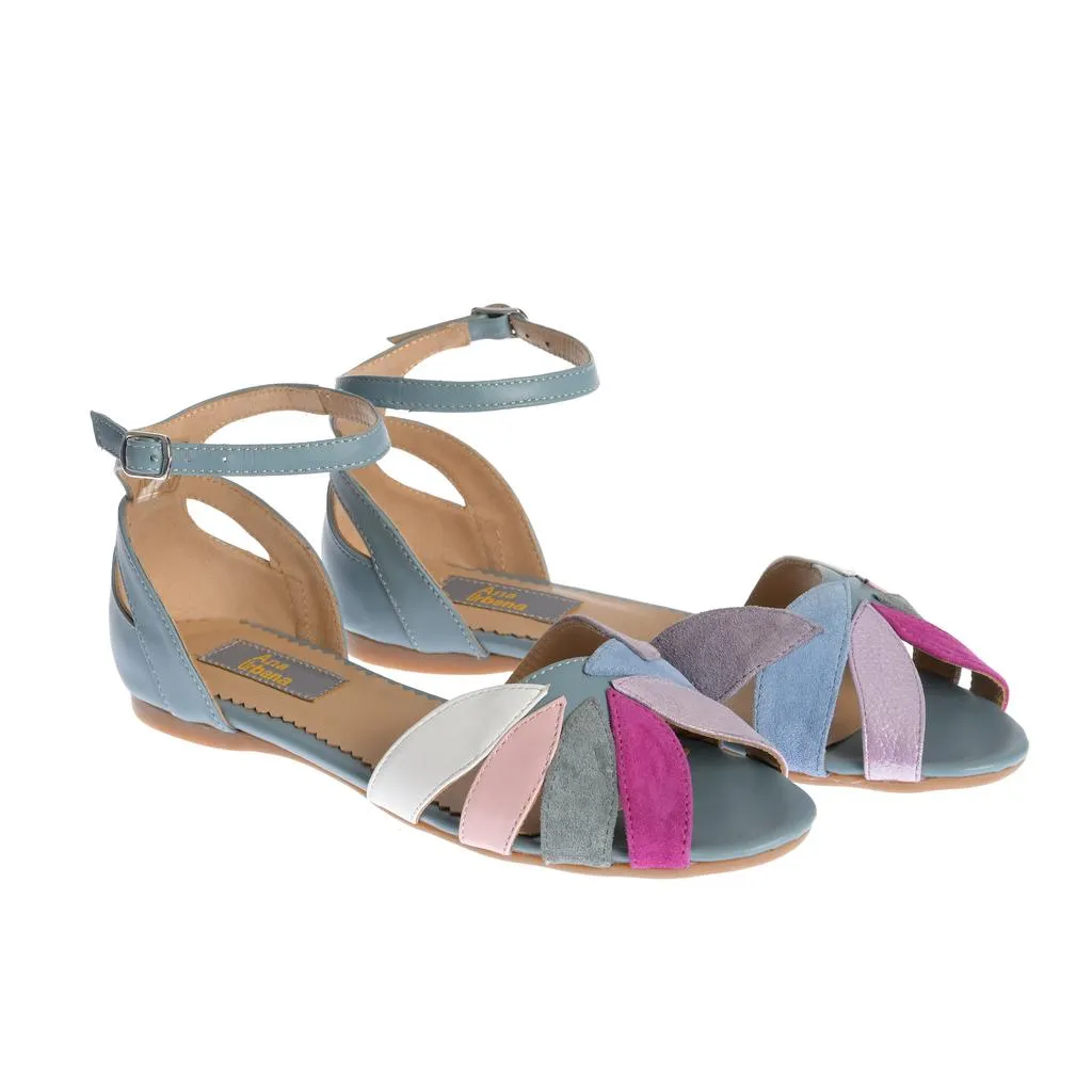 Ana Urbana Shoes San Antonio sandale albastre talpă plată