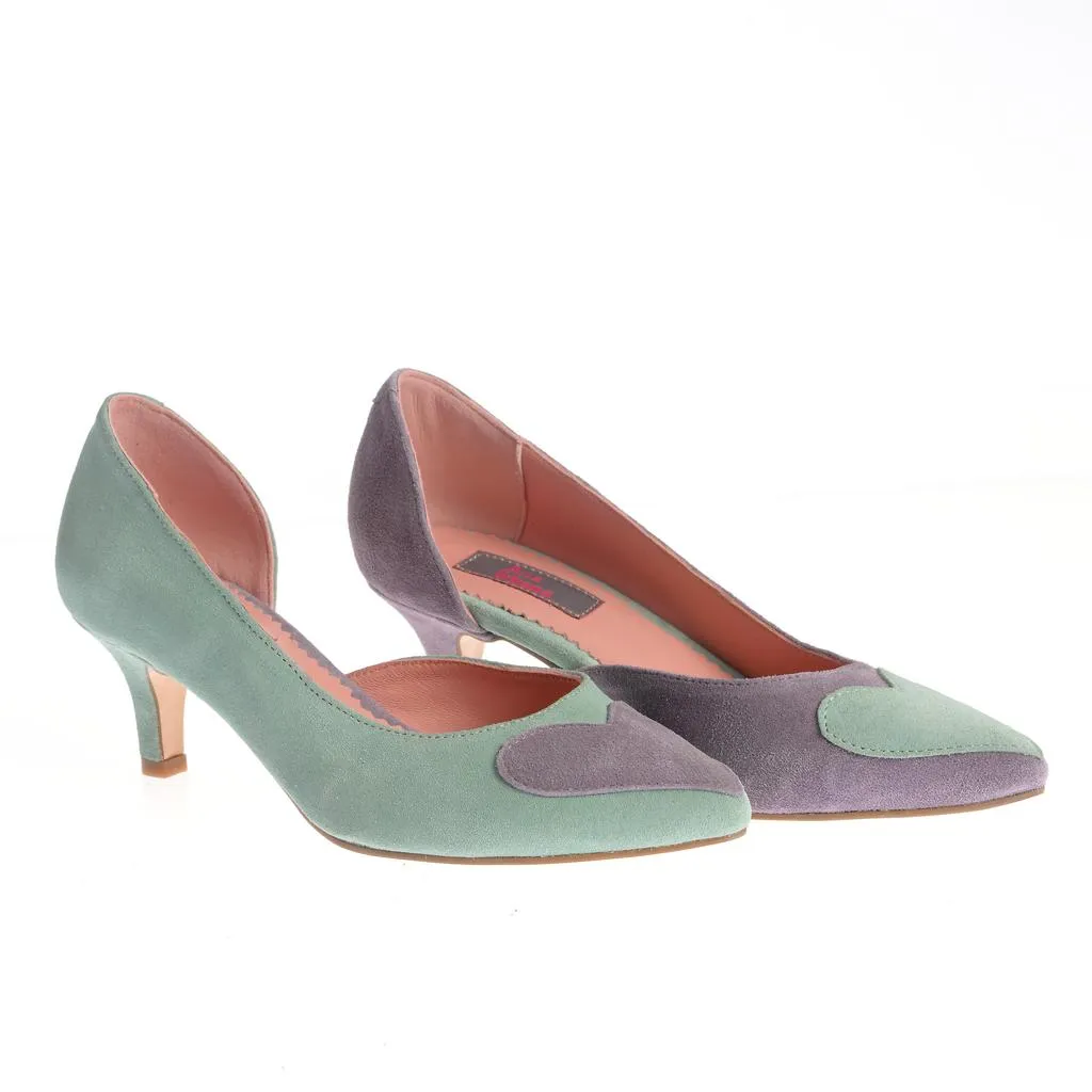 Ana Urbana Maria pantofi stiletto verde-mov piele intoarsa