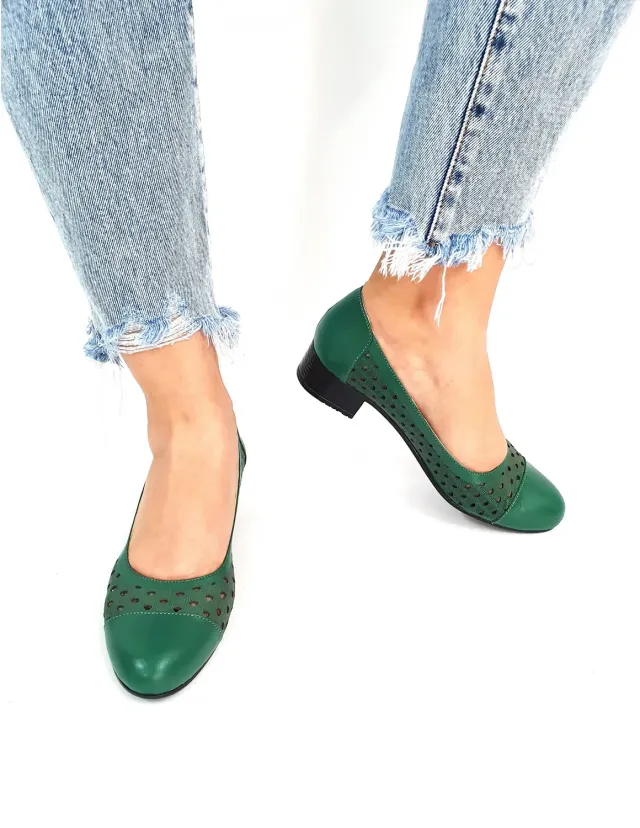 Catinca Shoes T11 V pantofi dama piele verde perforati