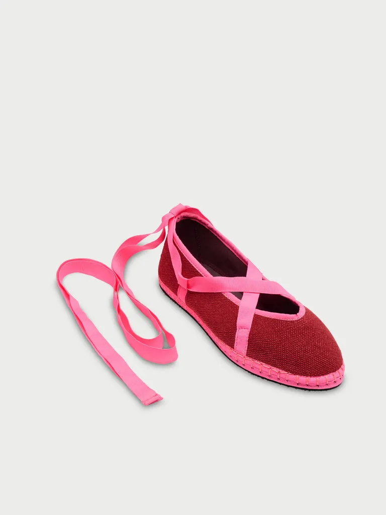 Flagelus Ribbon Linen Cherry pantofi rosu in