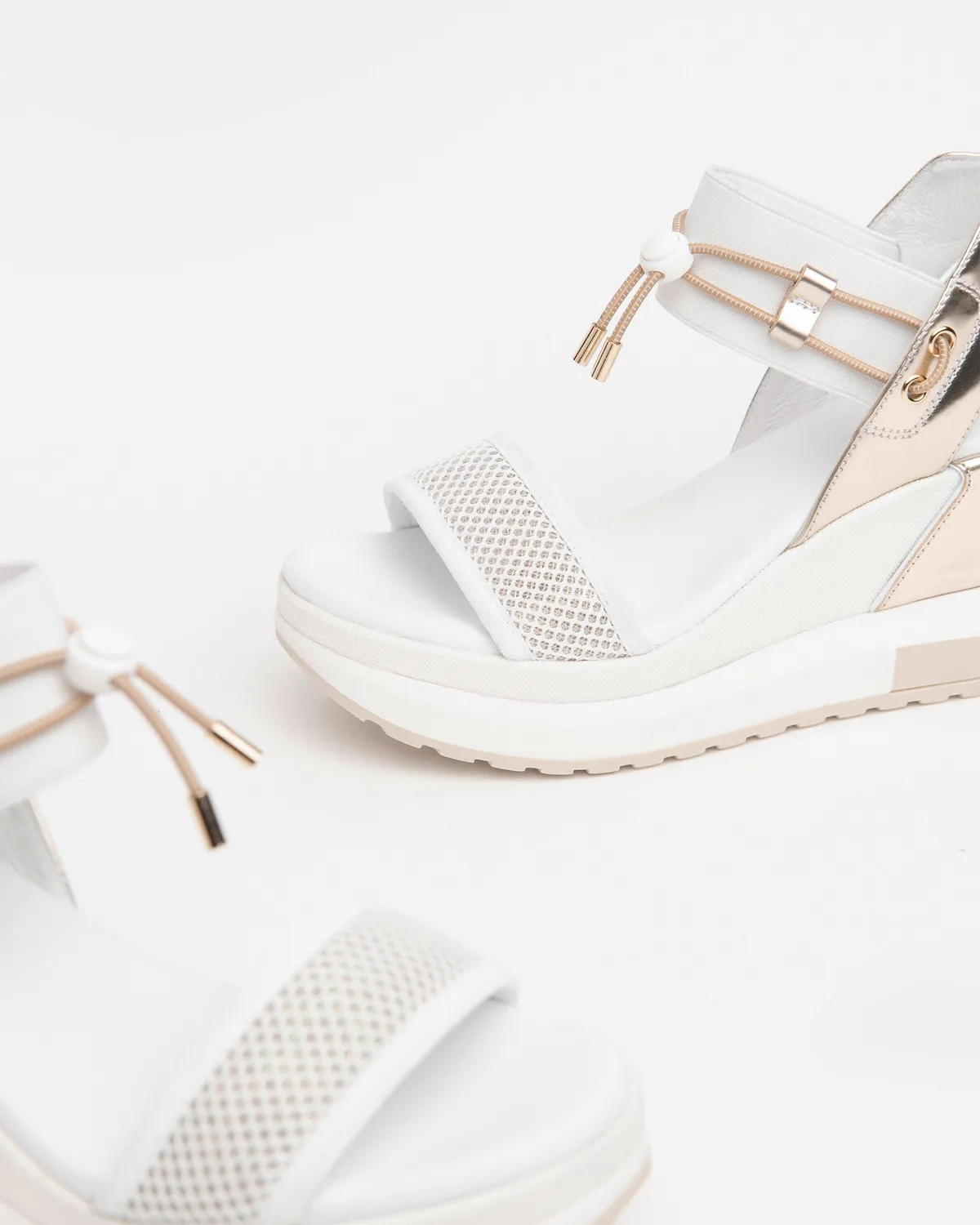 NeroGiardini sandale dama piele panza wedge 80 mm