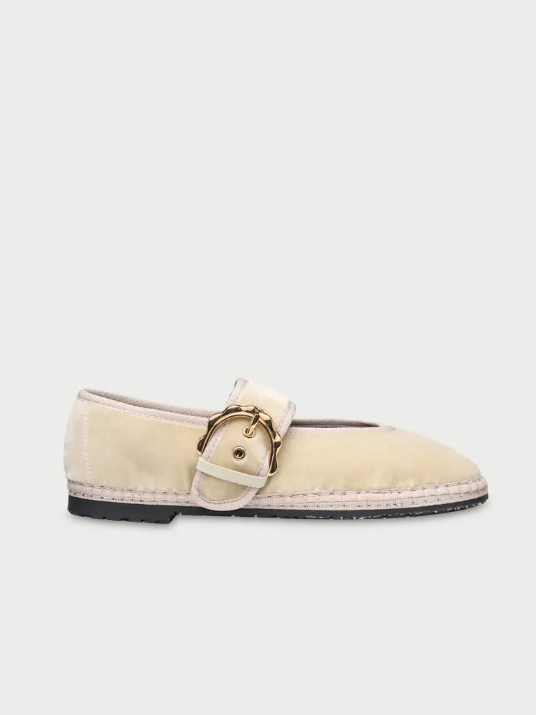 Flagelus Sophie Cream pantofi Mary Jane crem catifea