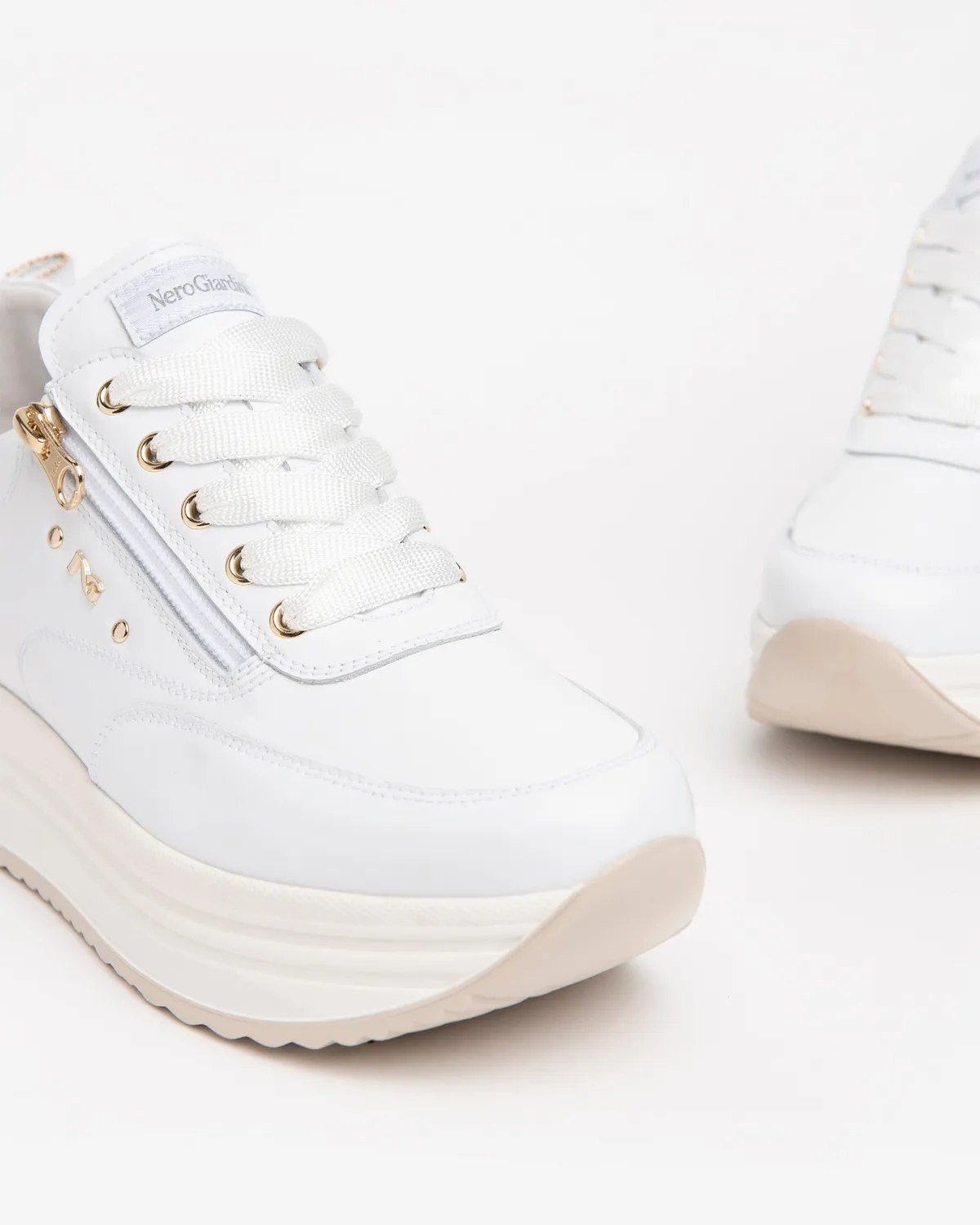 NeroGiardini sneakers piele dama cu funda si fermoar