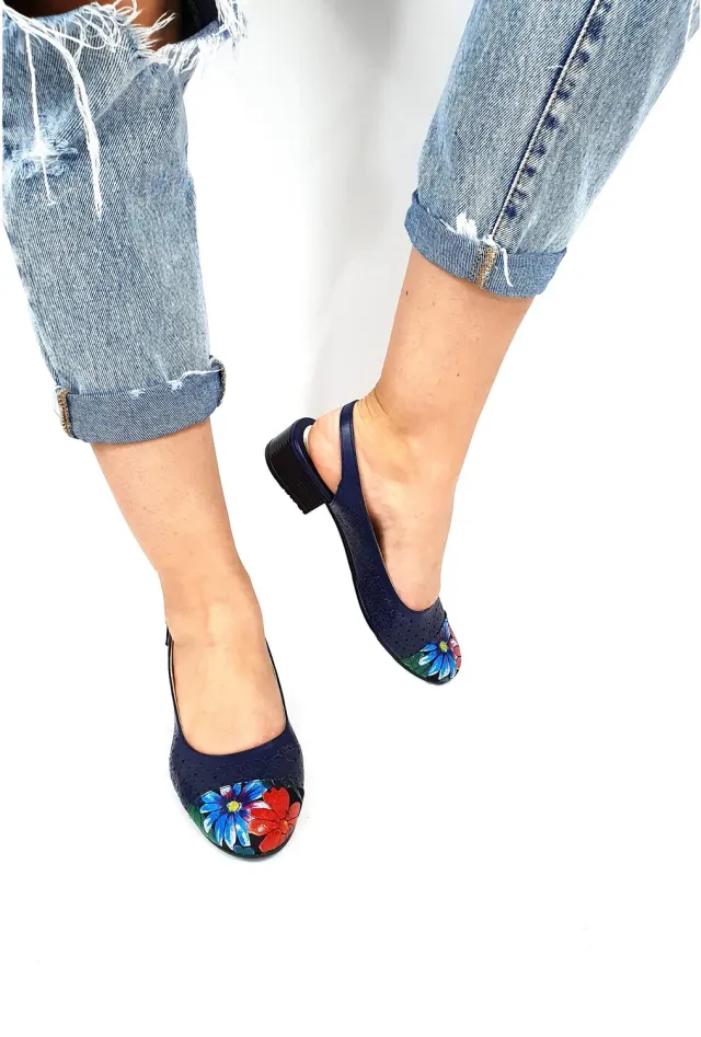 Catinca Shoes T16 BVFN sandale dama piele naturala bleumarin flori