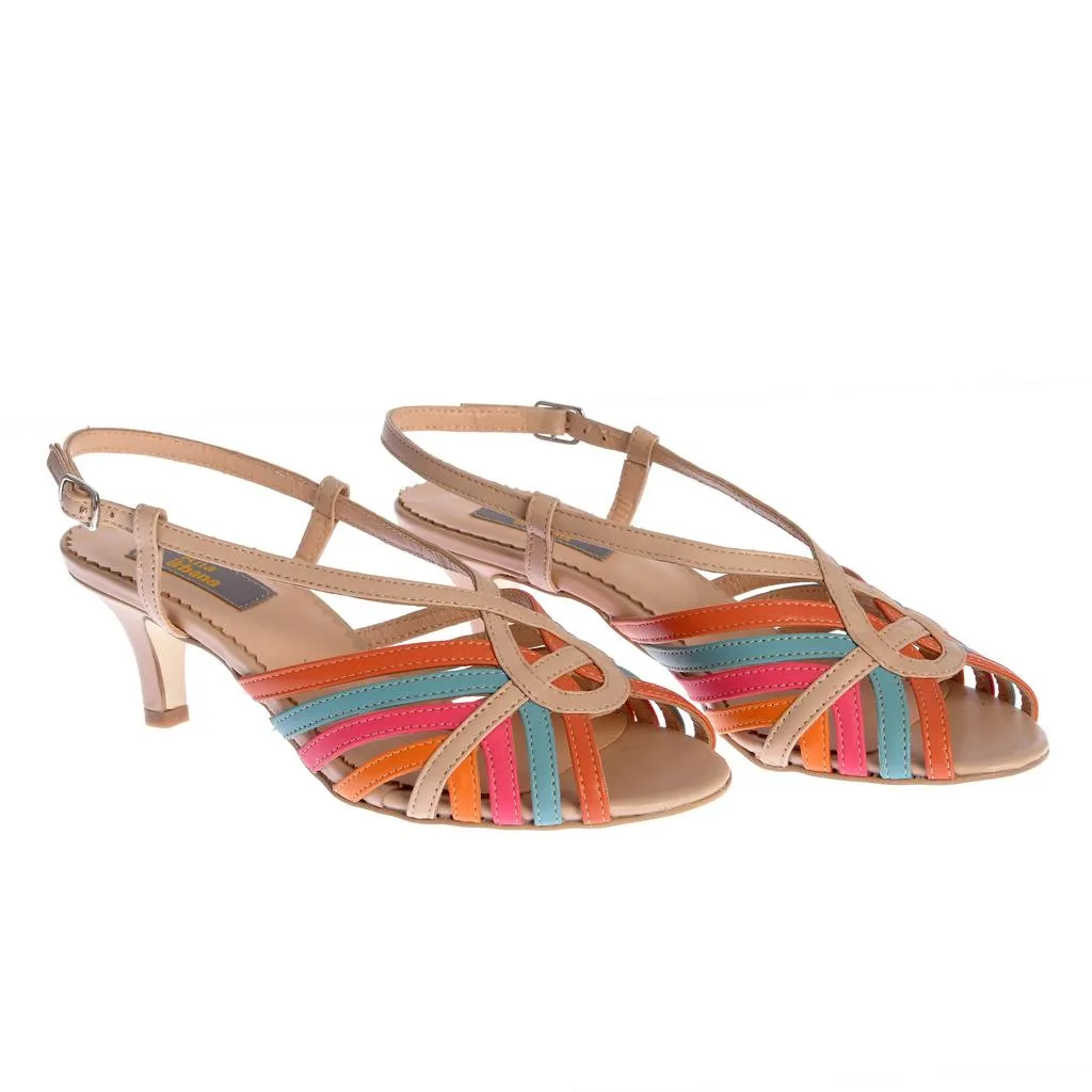 Ana Urbana Cusco sandale piele bej-multicolor toc 2cm