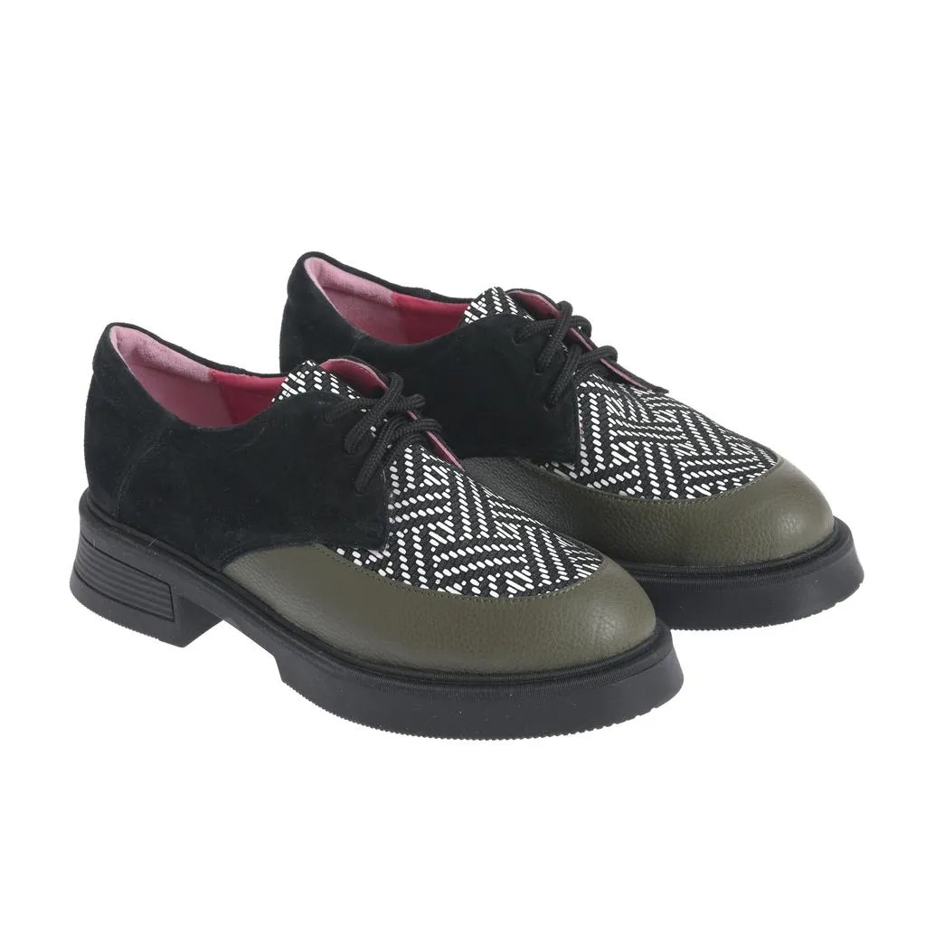 Ana Urbana Shoes Sabina pantofi negru-verde piele