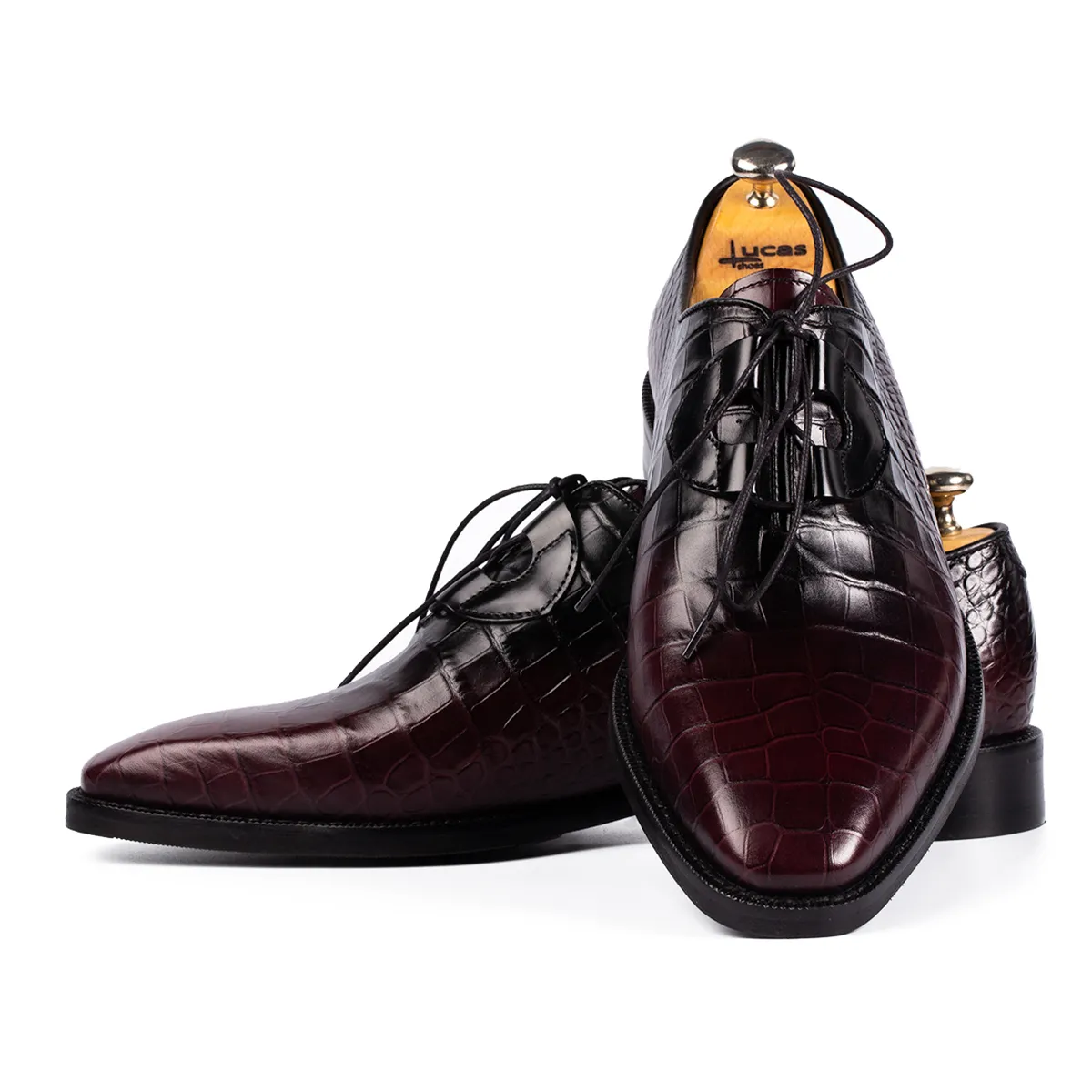 Lucas Shoes Elegant 725 pantofi piele bordo croco