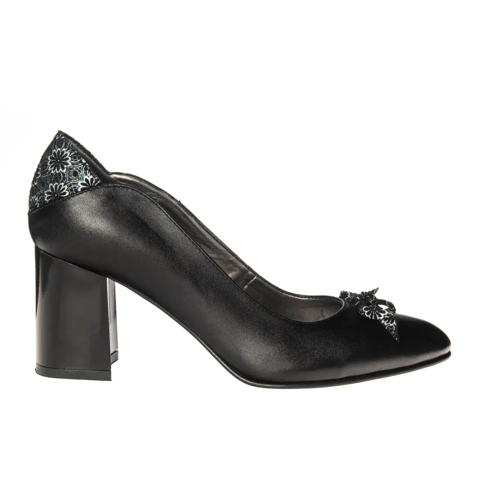 Catinca Shoes R10 NBF pantofi piele negru flori
