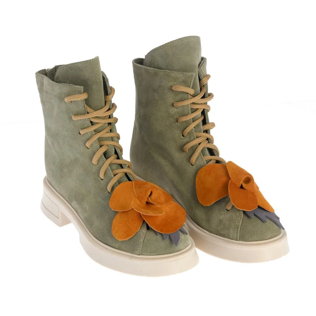 Ana Urbana Shoes Yasmina bocanci verde oliv aplicatie florala