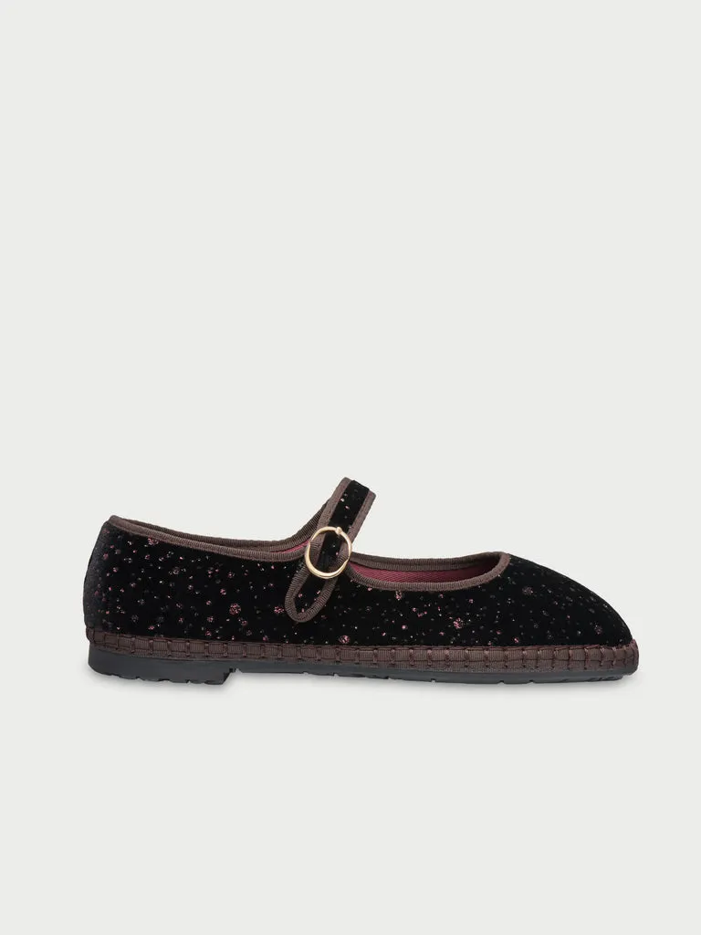 Flagelus Ondine pantofi Mary Jane maro catifea