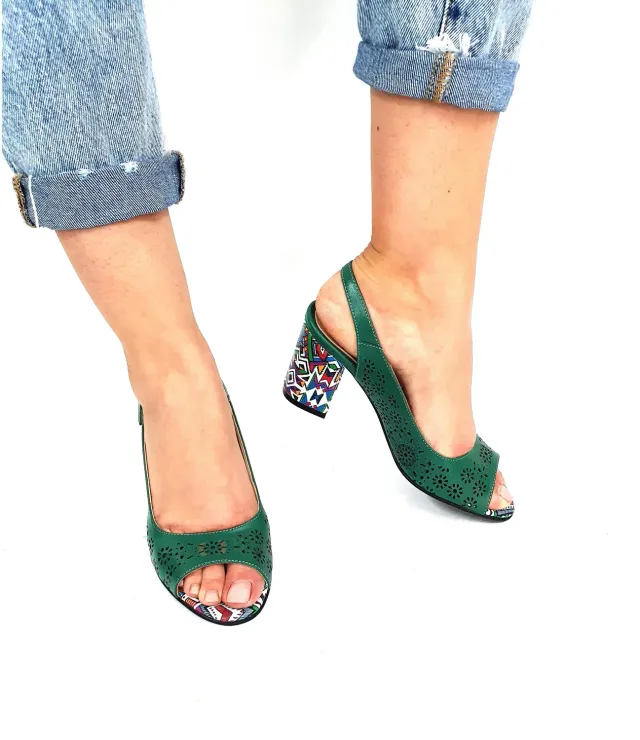 Catinca Shoes P29 sandale dama piele verde toc traditional