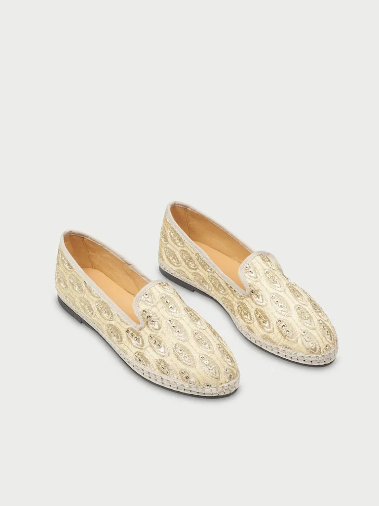 Flagelus Smoking Silk Golden mocasini argintiu broderie