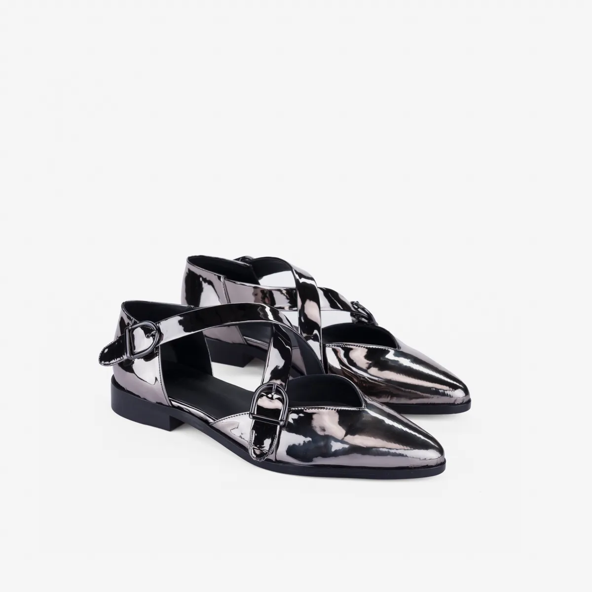 Cecilia Bringheli Croce Patent Silver sandale argintii lac