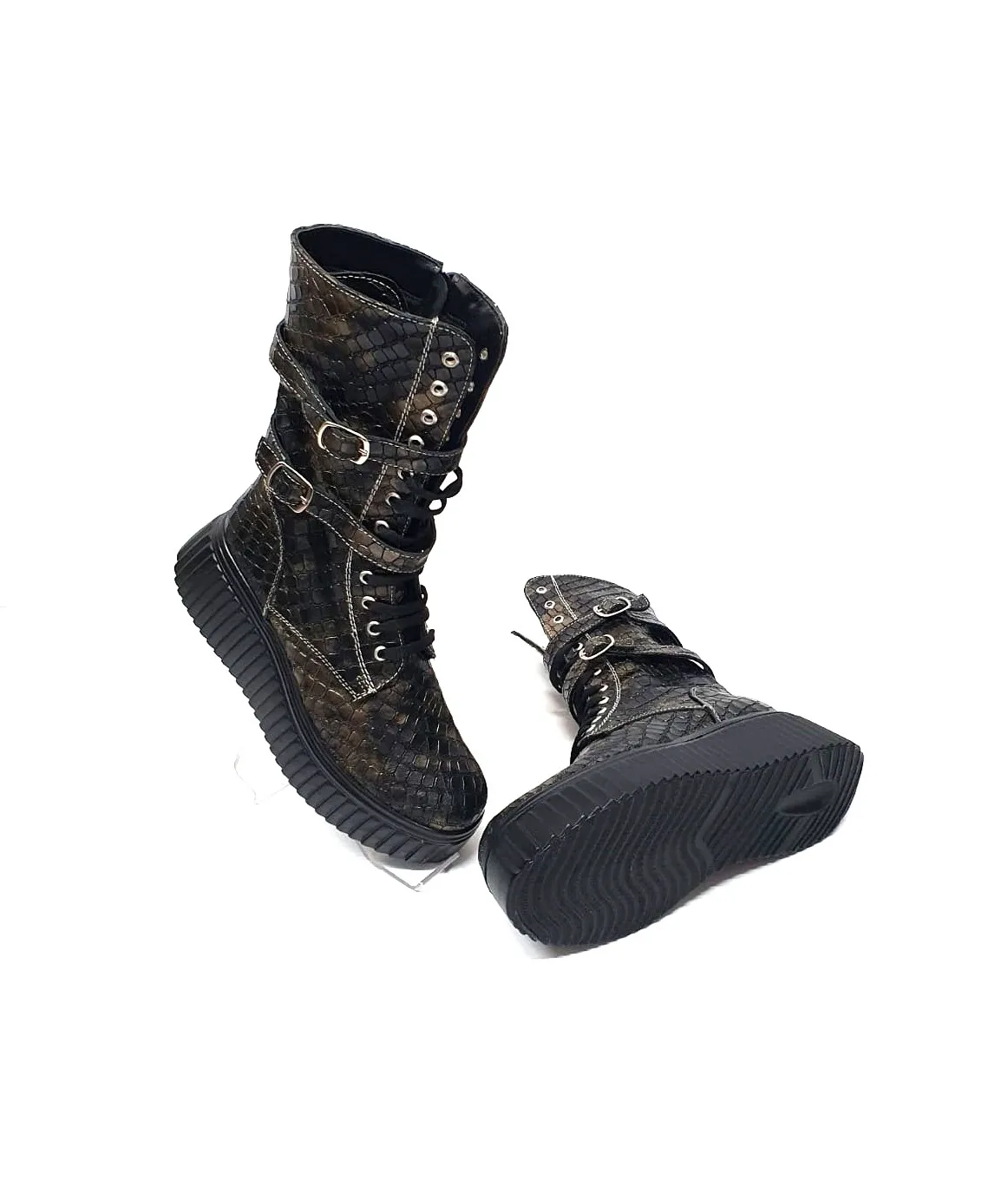 Catinca Shoes BC37 SM bocanci damă maro șarpe piele naturală