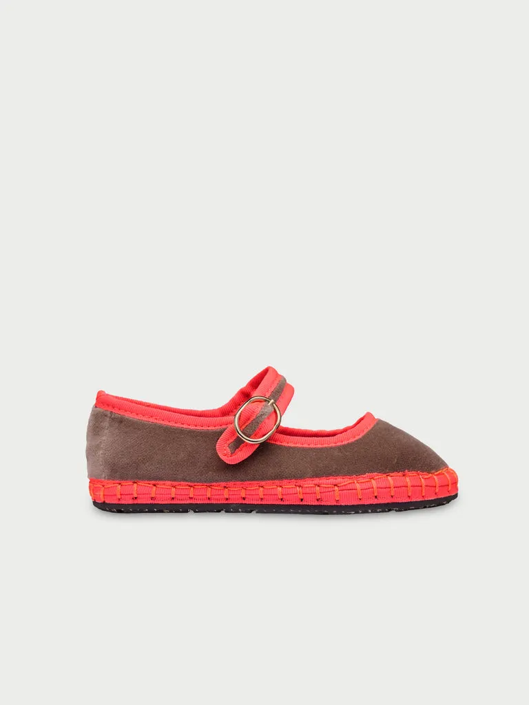 Flagelus Cora Kids pantofi Mary Jane bej catifea
