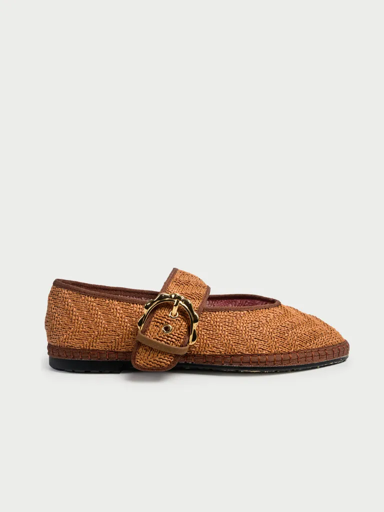 Flagelus Sophie Raffia Brown pantofi mary jane rafie maro
