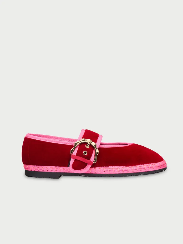 Flagelus Sophie Red pantofi mary jane rosii catifea