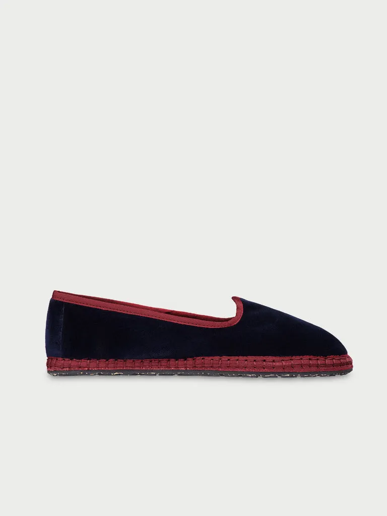 Flabelus Antigona slipper bleumarin catifea piping rosu