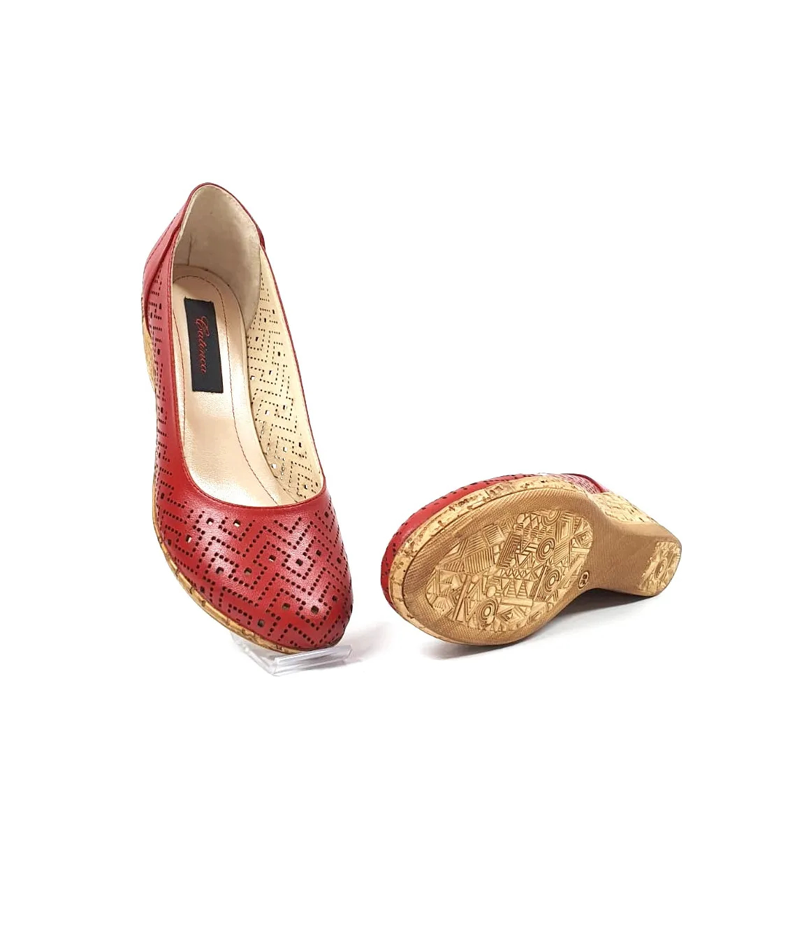 Catinca Shoes T14 R pantofi dama rosii piele perforata
