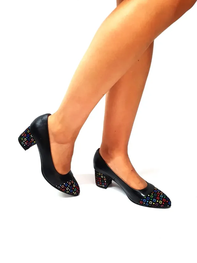 Catinca Shoes A3 NBPC pantofi damă piele negru cu pătrățele