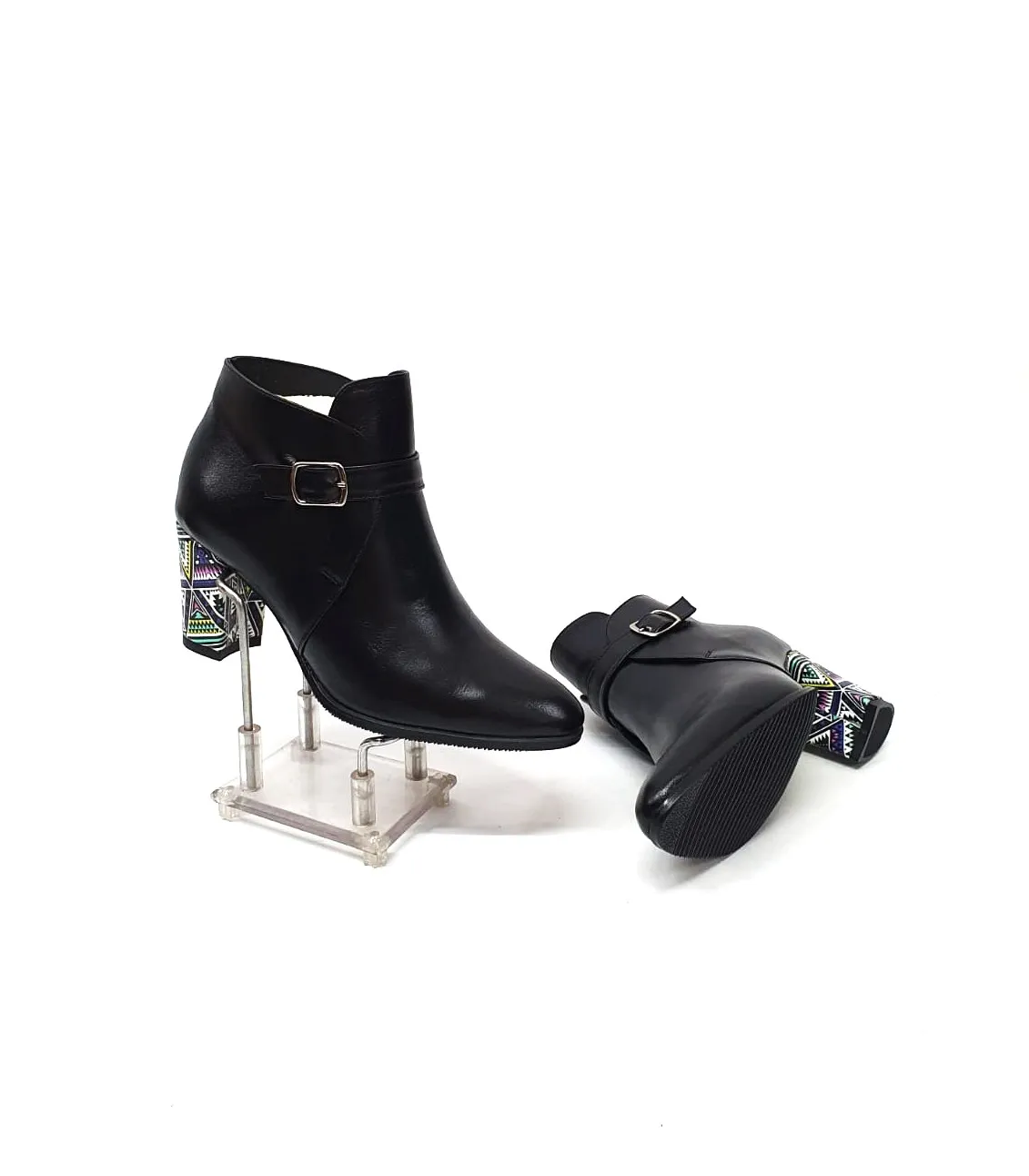 Catinca Shoes GX35 NT botine piele negru triunghiuri