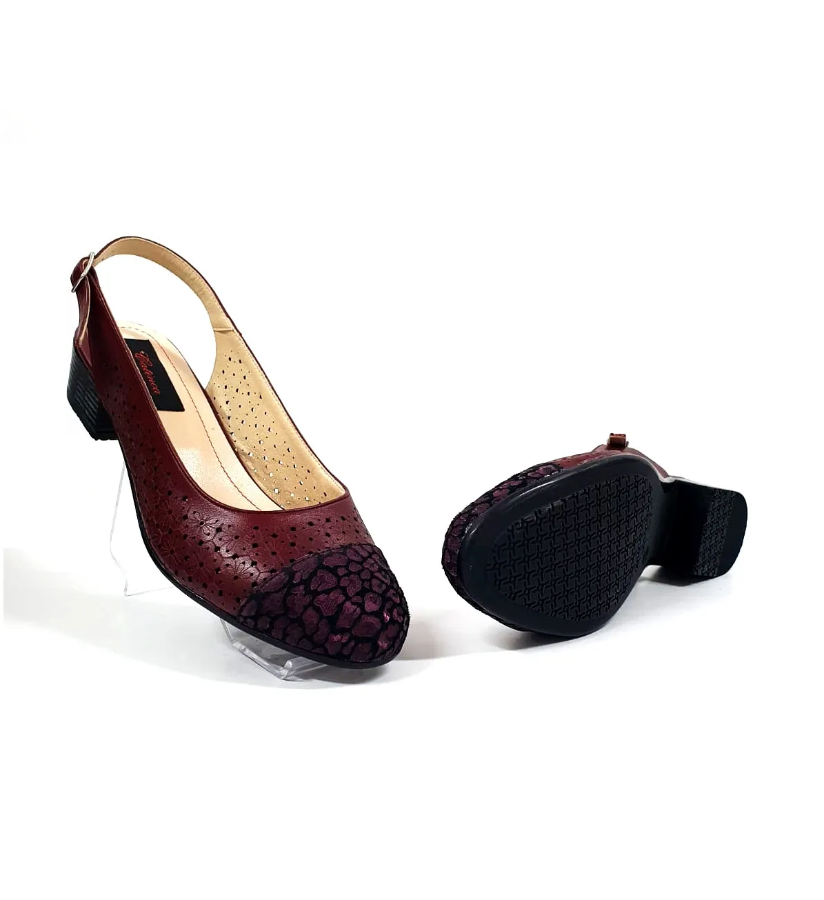 Catinca Shoes T16 BVP sandale piele bordo cu pietricele